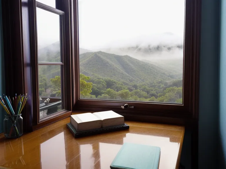 Mujer joven mirando el horizonte de Quito con su diario violeta, reflexionando sobre bienestar espiritual y propósito de vida