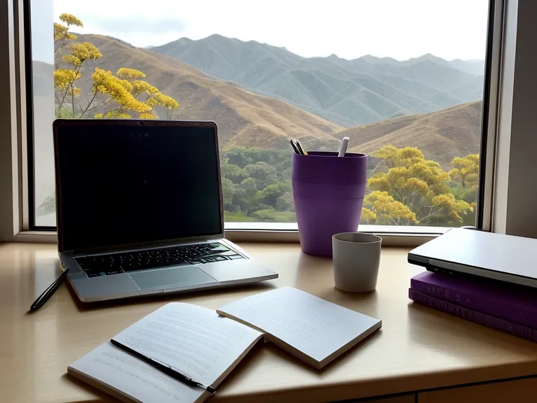 Mano escribiendo en un cuaderno violeta durante un ritual de alquimia personal por la mañana