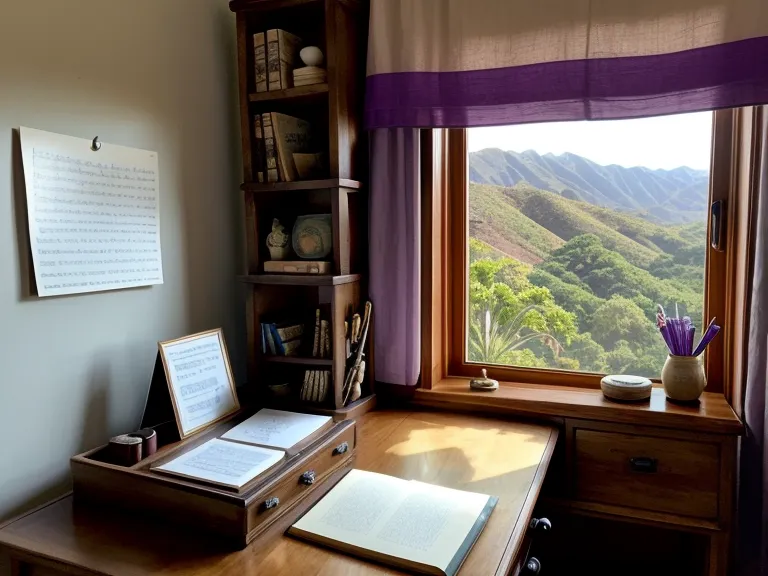Mano apoyada sobre un cuaderno violeta bajo luz matutina, símbolo de vibración energética y calma